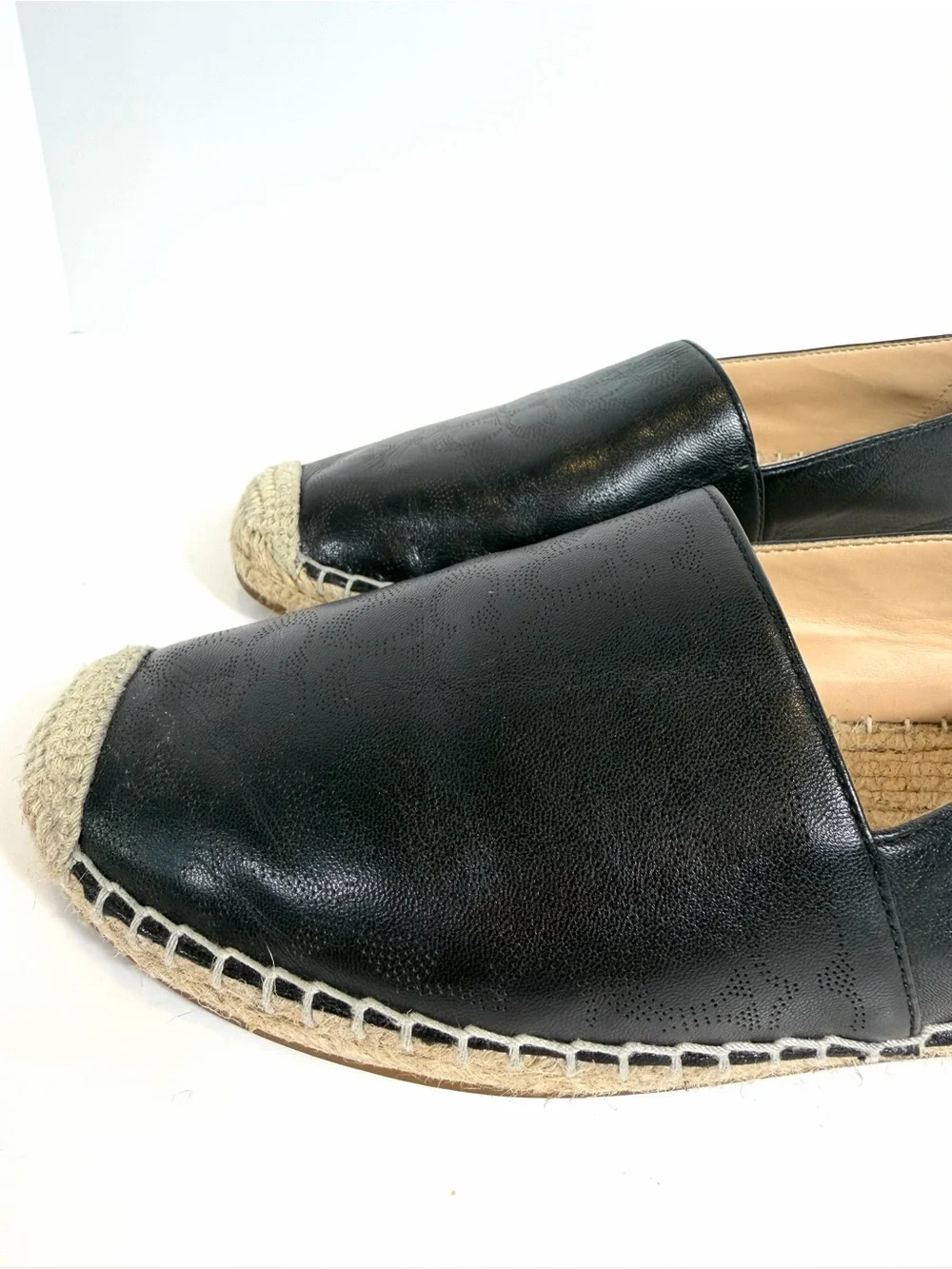 Coach Black Leather Signature Monogram Perforated Espadrille Flats Size 9
